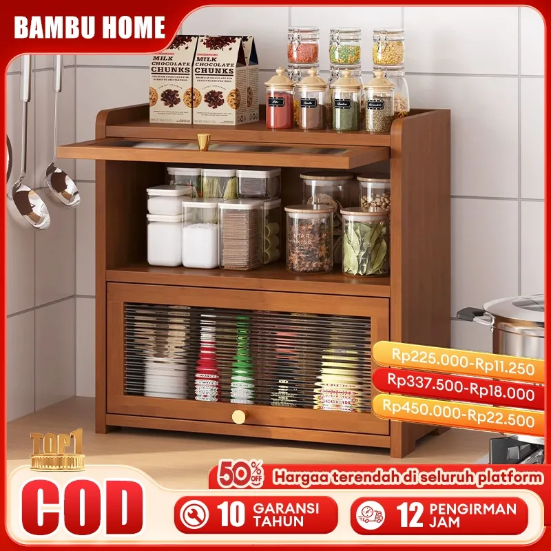 Kayu Rak Dapur Lemari Dapur Susun Serbaguna Minimalis Rak Piring Microwave Rak Bumbu Dapur