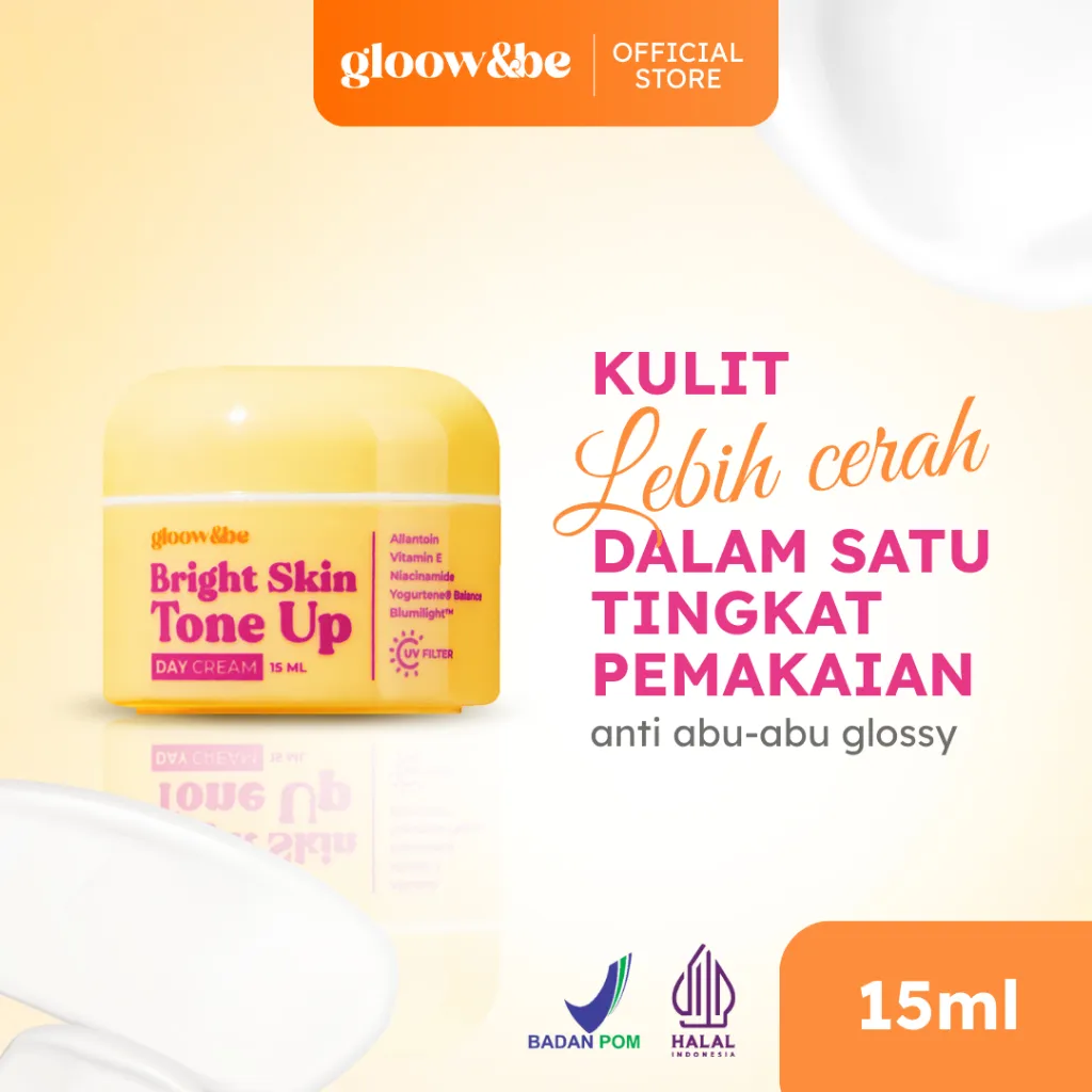 [GLOWING SKIN] Gloow&be Bright Skin Tone-Up Day Cream Mengandung Niacinamide| Tone Up Cream| Brightening Day Cream | Pelembab Wajah | Krim Siang | Base Makeup | Glow Finish