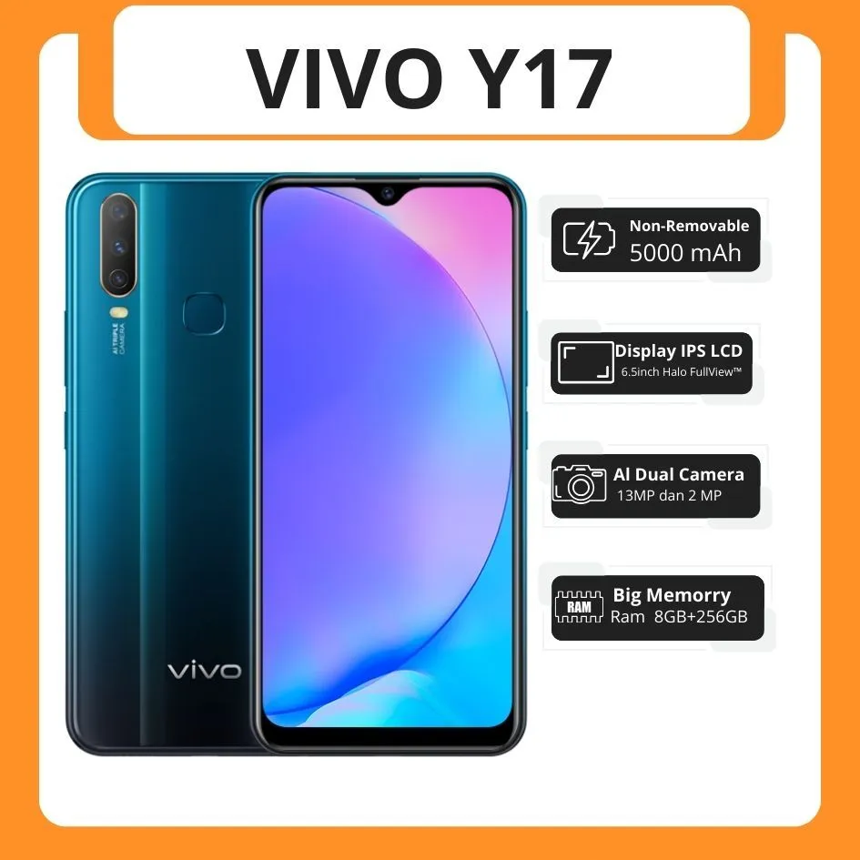 Smartphone asli Ori Handphone Android vivo Y17 RAM 8/256GB Fullset 6.35 'FHD-LCD