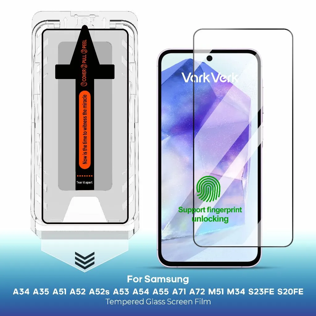 VarkVerk Easy install HD Glass For Samsung A35/5G A55/5G A34/5G M34 5G A51/5G A52/5G A52s A53/5G A71 A72 S20FE A54 M51 S23FE Glass Tempered Glass Screen Protector
