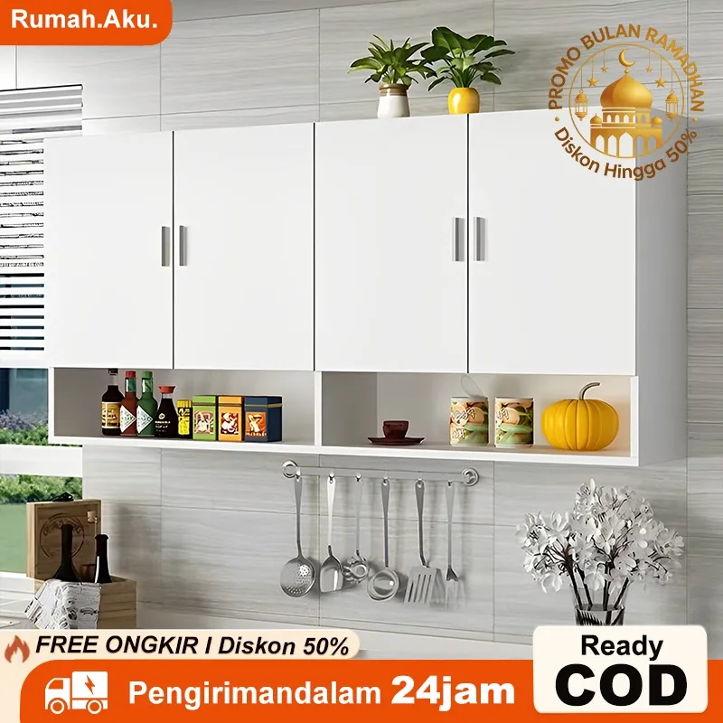 Lemari Dapur Gantung Kitchen Set Atas 4 Pintu Lemari Dapur Gantung Dinding Rak bumbu dapur Rak Atas Dapur