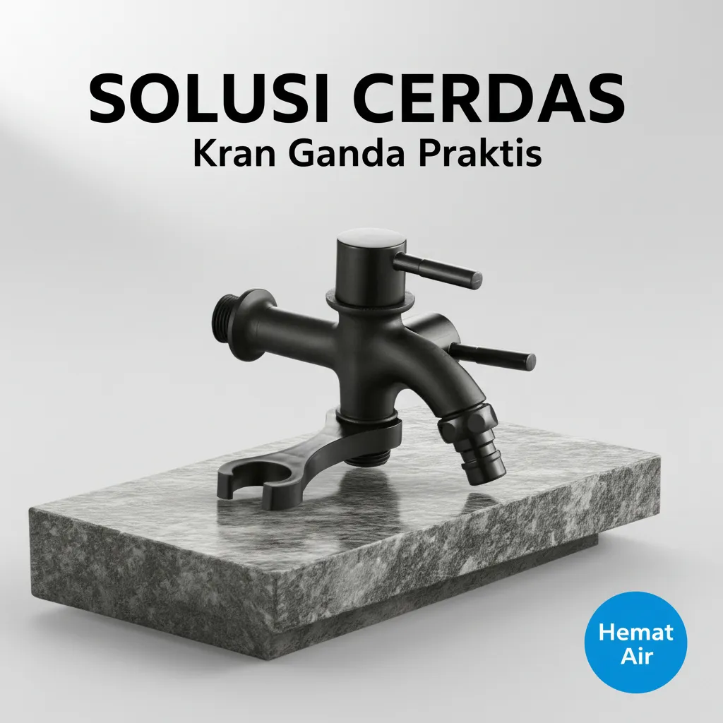 Kran PVC Dual Outlet 1/2 Inch, 2 Keran Independen untuk Mesin Cuci & Selang Cuci Mobil