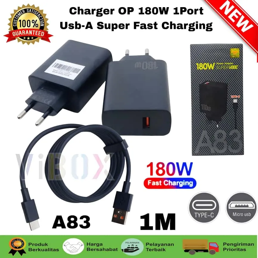 Charger Black Kompatibel For OPPO A83 5G 180W Supervooc Micro & Type C Compatible For Android Smartphone [SEN]