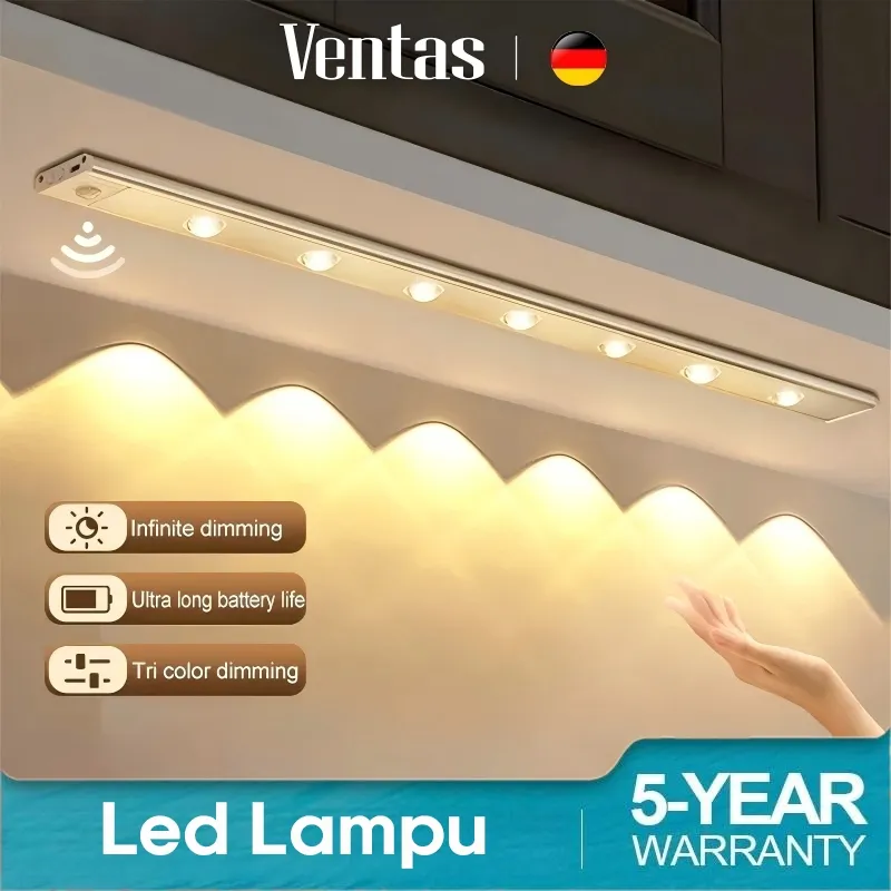 VENTAS 20/40/50/60CM Tricolor Dimming Magnetic Motion Sensor Led Lampu