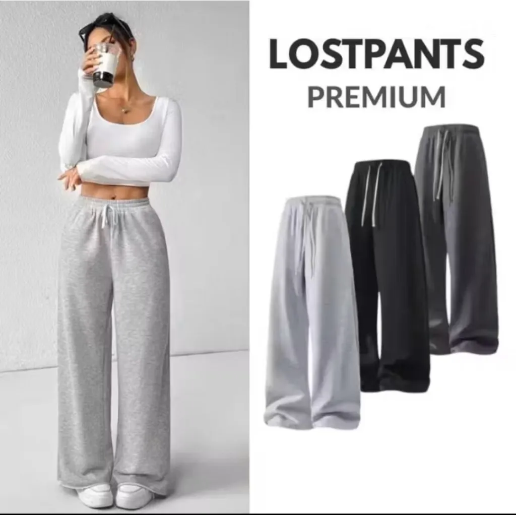 CELANA TRAINING WANITA LOOSE PANTS KOREAN STYLE SWEATPANTS HIGHWAIST JOGGER BEGIE LOS FAN FASHION WANITA KULOT