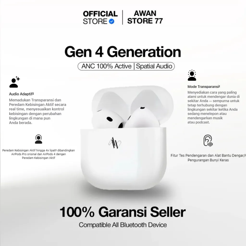 [ GRADE ORI ] TWS BLUETOOTH GEN 4 GENERATION 2024 WIRELESS CHARGING SEGEL GREENPEEL ANC AKTIF 100% ( SERIAL TEMBUS WEB )