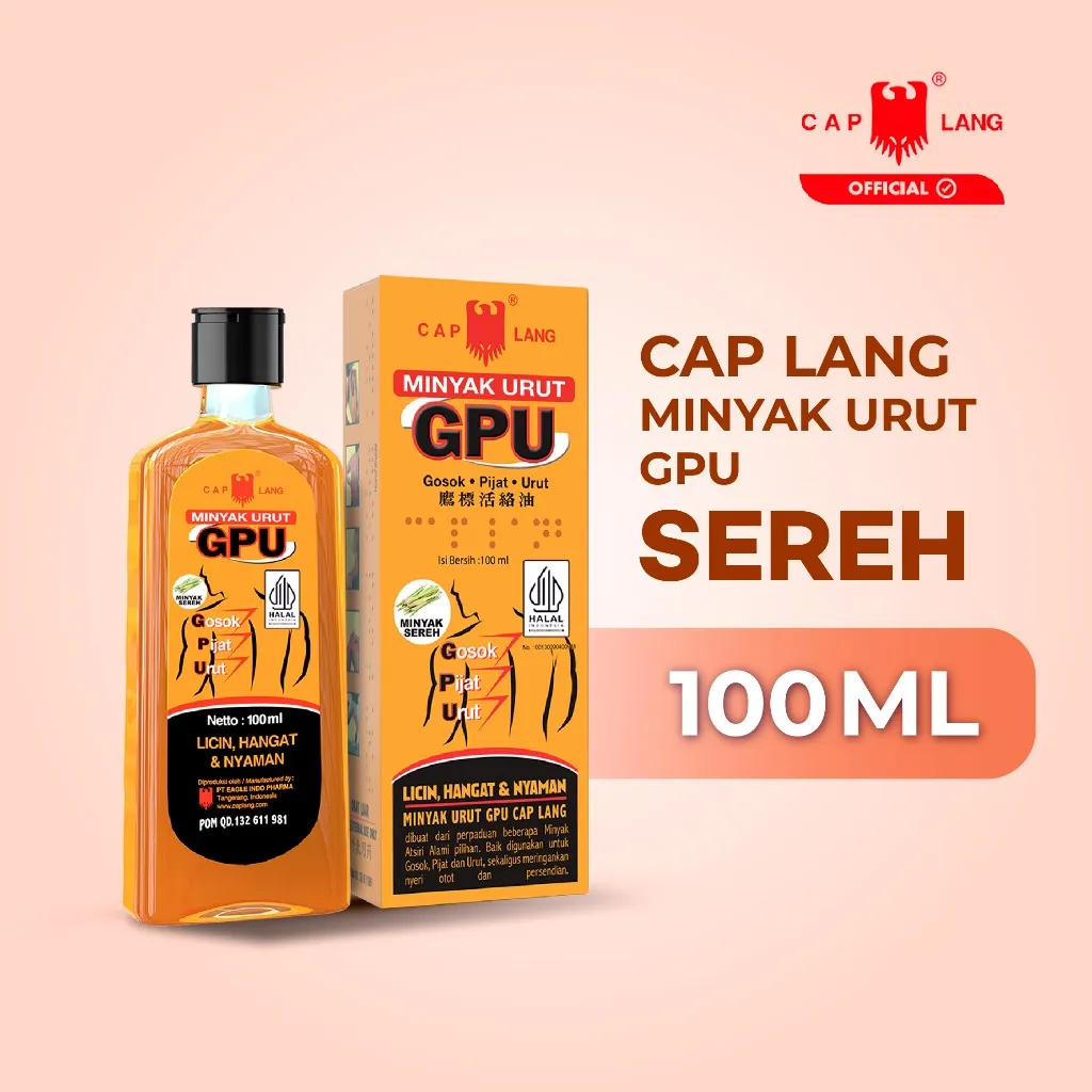 CAP LANG - GPU Minyak Gosok Pijat Urut SEREH 100 ml GPU - Meredakan nyeri sendi, otot dan keseleo
