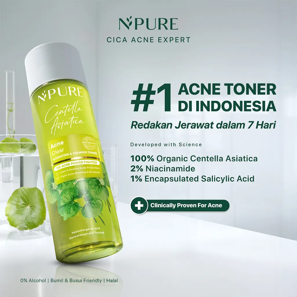 NPURE Cica Hydrating Acne Toner 150 ml / Hydrating Toner / Acne Toner / Toner Kulit Jerawat Berminyak  / Mencerahkan /  Beruntusan