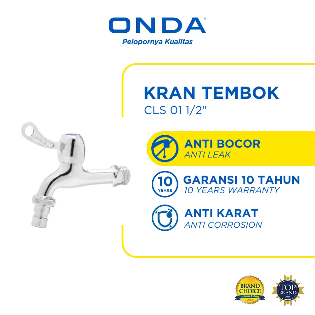 ONDA Kran Mesin Cuci Kran Air Tembok Selang Air Anti Bocor Anti Karat CLS 01 1/2"