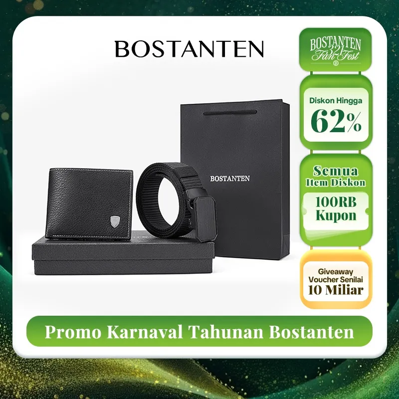 BOSTANTEN Set Kombinasi Dompet PU Dan Sabuk Nylon Canvas Pria (Kotak+Tas Kado)