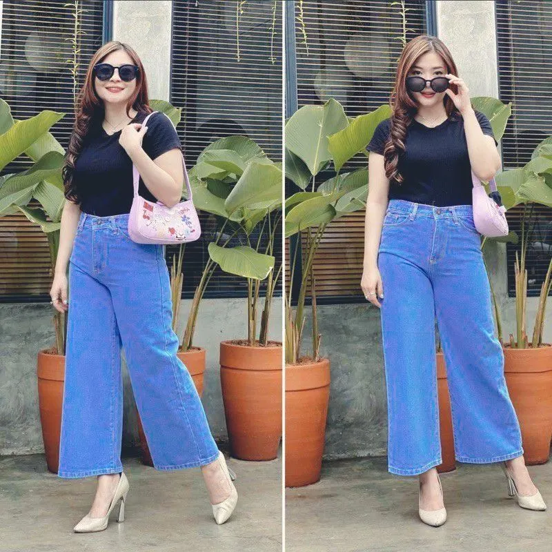 Celana Kulot Jeans Wanita Lipat Terbaru Masa Kini Tebal Premium