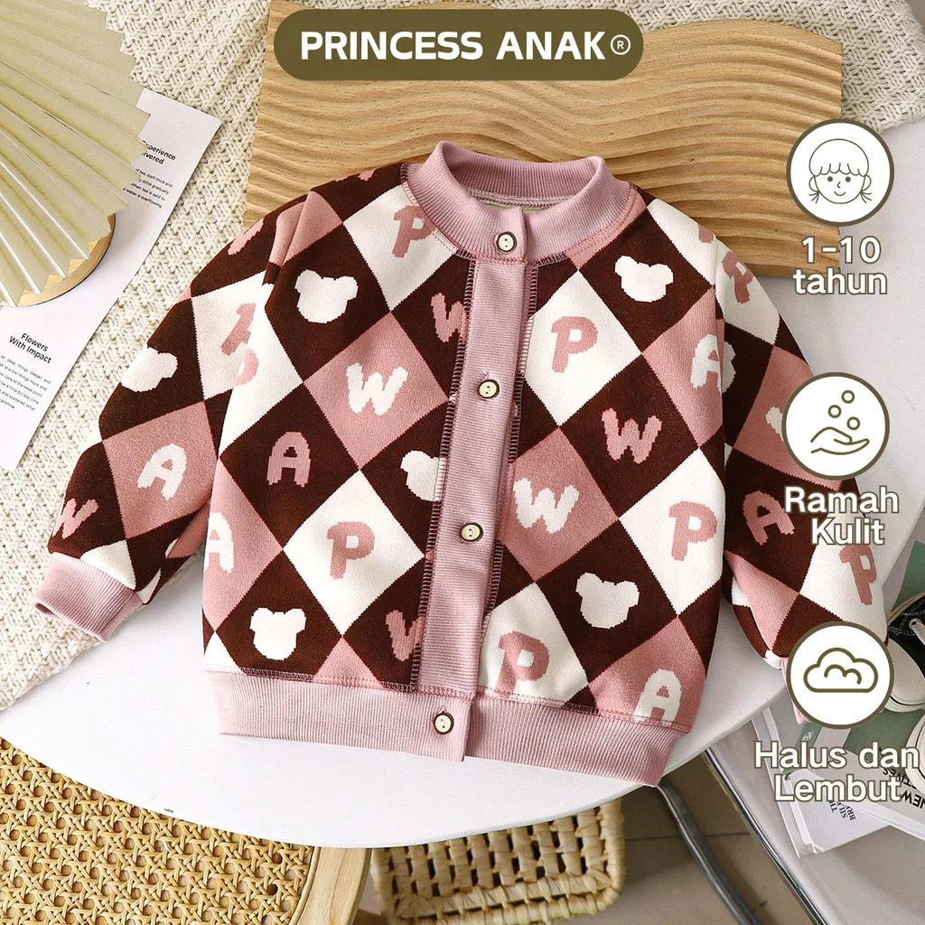[PRINCESS ANAK] 1-10 Tahun  Cardigan Jaket Anak Cewek Cowok Bahan Tebal Adem Lembut Gaya Korean Sweater Anak Perempuan Motif Dinosaurus Lucu l Jaket Lengan Panjang Anak Pakaian Hangat Gaya Koreal baju Anak Perempuan Import Korea