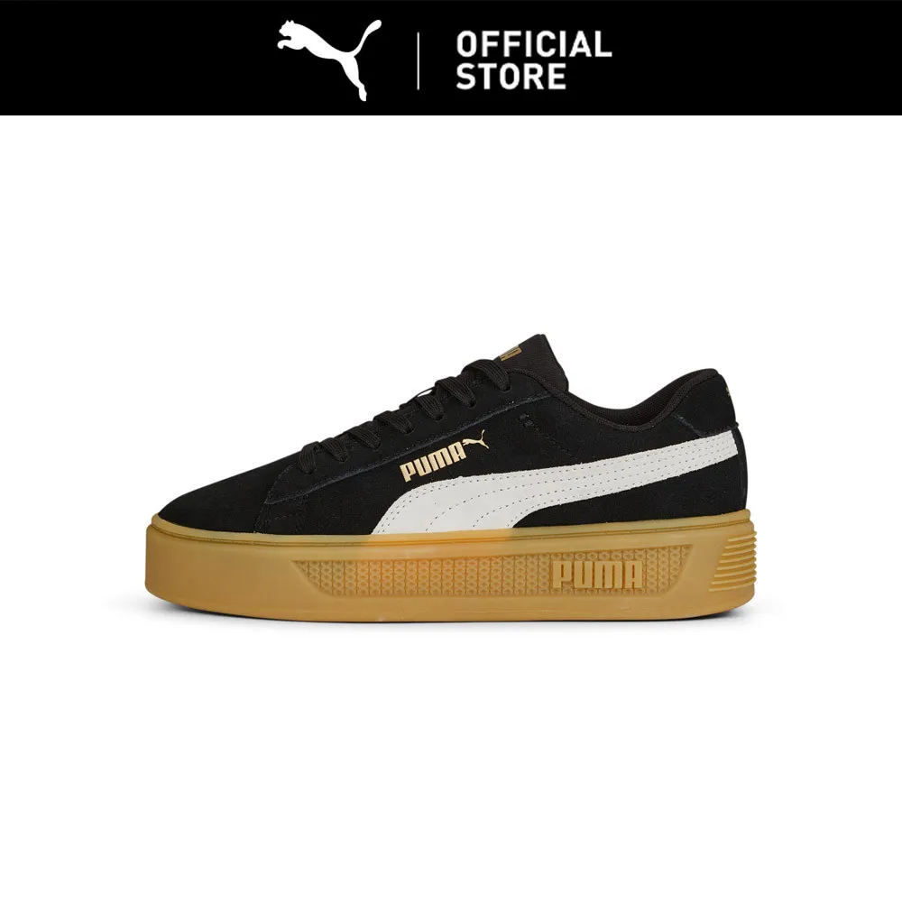 PUMA Sepatu Sneaker Smash Platform V3 Suede Wanita Black-White-Gold