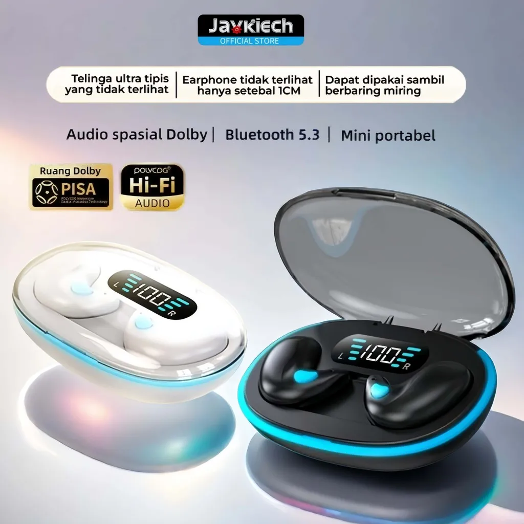 COD Javkiech X55 TWS Klip Earphone Bluetooth True Wireless Headphones with Mic Button Control Sleep headset Noise Reduction Earhooks
