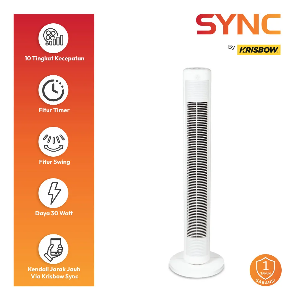 Krisbow Sync Smart Kipas Angin Berdiri Wifi Dc Motor - Putih Floor Standing Tower Fan Pendingin Ruangan Penyejuk Rumah Slim Cooler Vertical Airflow