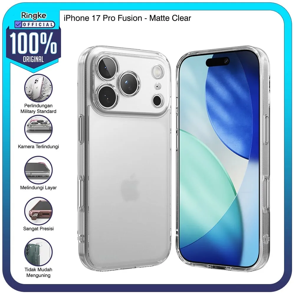 Ringke for iPhone 17 Pro Fusion Matte Clear Bening Transparan Case Tipis Softcase Slim Armor Tough Rugged Casing Hardcase Full Cover Melindungi Layar Kamera Anti Slip Anti Crack PC TPU Thin Fit Clear Bening Transparant Tahan Banting Hybrid Military Drop