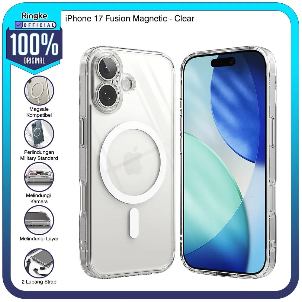 Ringke for iPhone 17 Fusion Magnetic Clear Bening Case Magsafe Magnetik Softcase Tipis Melindungi Layar Kamera Hardcase Full Cover Casing Slim Armor Tough Rugged Cover Handphone Shockproof Hybrid Thin Fit PC TPU Anti Slip Anti Crack Military Drop Protect