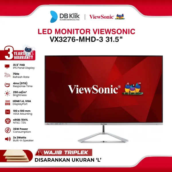 VIEWSONIC LED Monitor Vx3276-Mhd-3 32" IPS FHD 75Hz 4ms Adaptive Sync HDR10 Build in Speker HDMI VGA DP