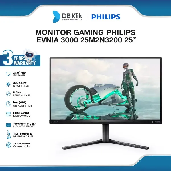 Monitor Gaming PHILIPS EVNIA 3000 25M2N3200 25" FHD IPS 180Hz 1ms AMD FreeSync HDR10 Full Ergonomic Stand HDMI DP