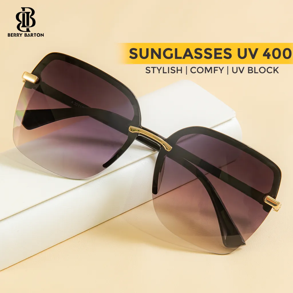 Berrybarton - Kacamata Hitam Segi Empat Modern Sunglasses Anti UV400 Wanita 30110