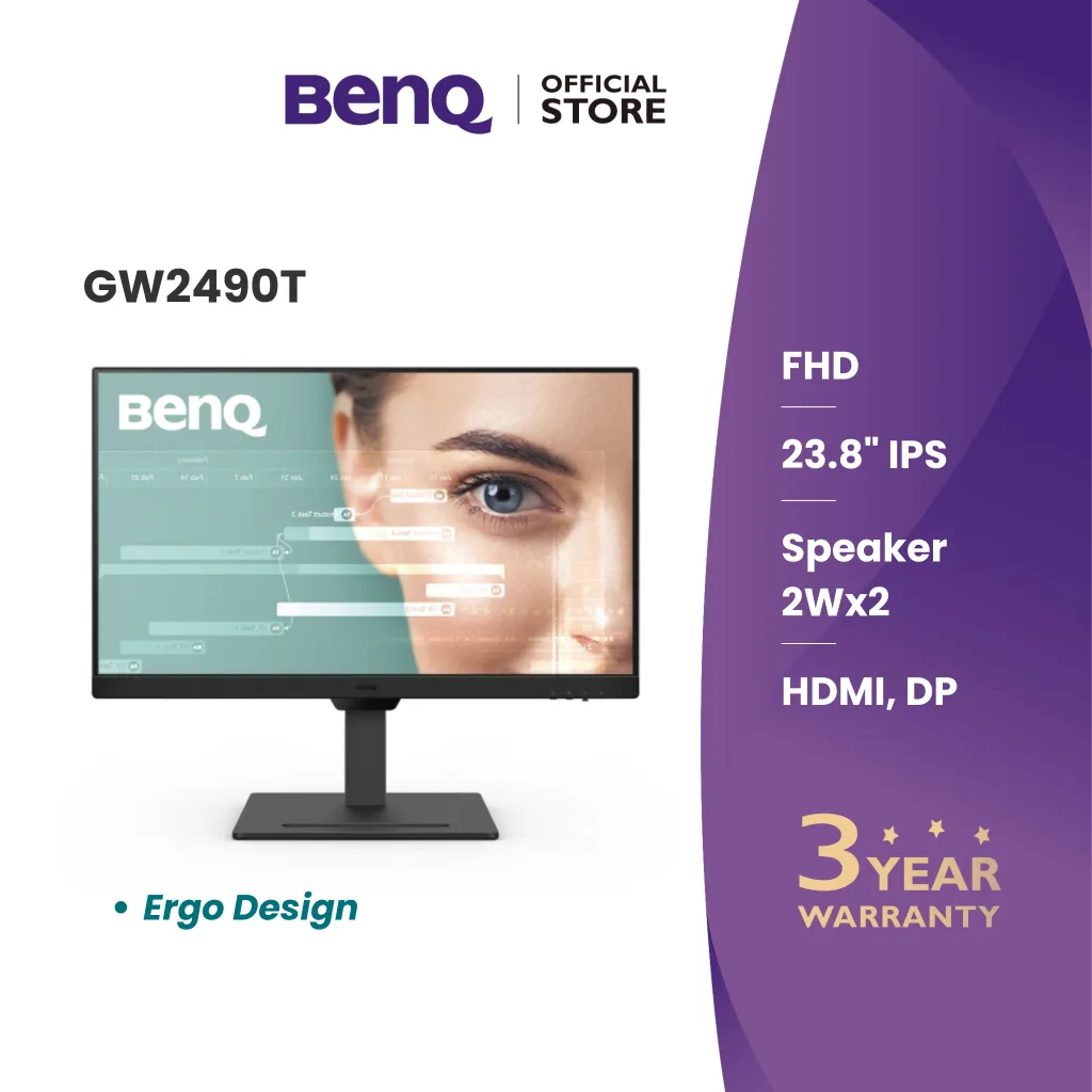 BenQ GW2490T 23.8” IPS 1080p Home Office Monitor, FHD, 100Hz, Eye-Care, Ergonomic design