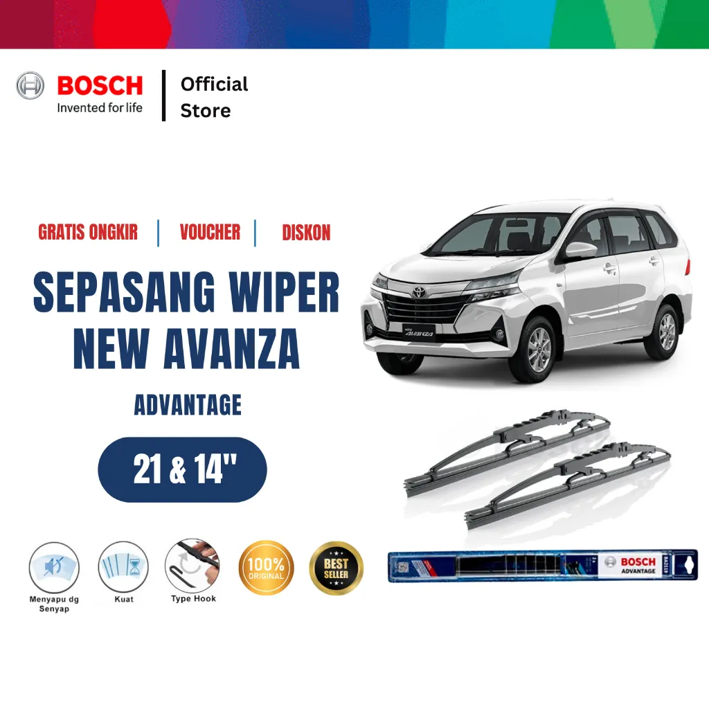 Bosch Sepasang Wiper Kaca Mobil New Toyota New Avanza 2013 - 2019 Advantage 21 dan 14 Inci - 2 Buah