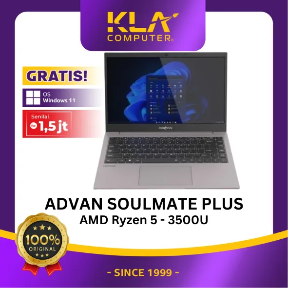 ADVAN Laptop Soulmate Plus AMD Ryzen 5 3500U RAM 8GB/16GB 256GB SSD 14" Windows 11 Original Garansi Resmi