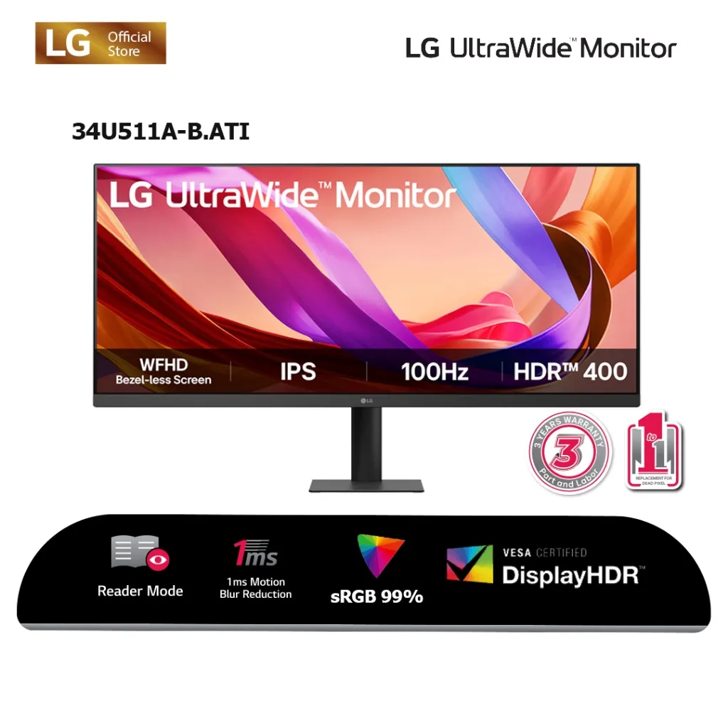 LG UltraWide 34U511A-B 34'' WFHD IPS Monitor 100Hz with 3-Side Virtually Borderless