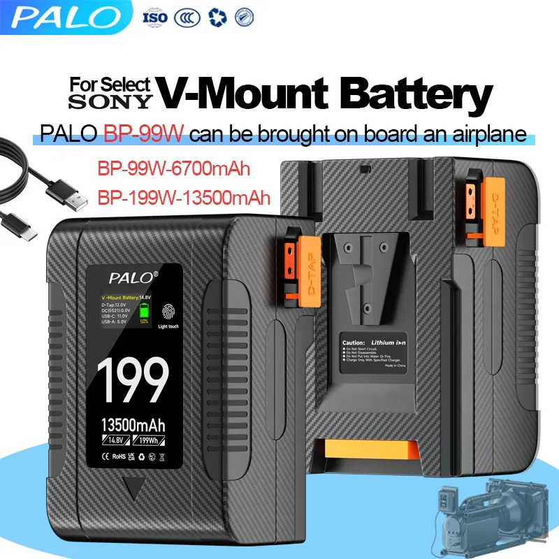 PALO V-Mount Battery v mount baterai isi ulang Li-ion Untuk Lampu Siaran Kamera Sony LED Video Light V-Lock BP-99W BP-199W PD56W