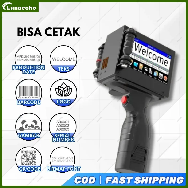 Mesin Pengkodean 360° yang Cerdas Printer Inkjet Genggam yang Ditingkatkan untuk Permukaan Mendukung 25 Bahasa & 3 Ketepatan Cetak untuk Tanggal/Waktu/Kode Batang/Kode QR/Logo Pun dengan Kartrid Tinta Cepat Kering