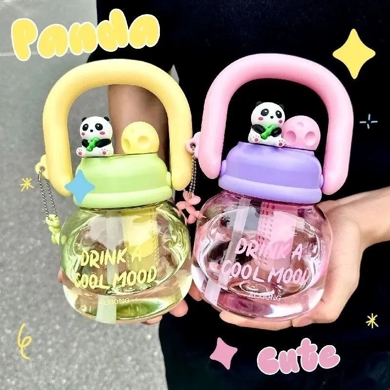 H487 Botol Minum Anak Big Belly / Botol Minum 800ml Transparan Karakter Lucu Snager Tumbler Infused Handle Linlin Tritan Panda / Botol minum anak souvenir murah