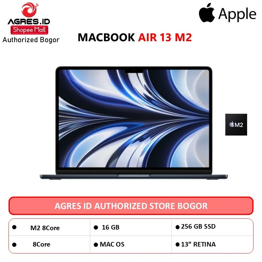 APPLE MACBOOK AIR 13 M2 8C GPU 16GB 256GB 8C CPU 13.6 MIDNIGHT BLACK -MC7X4ID