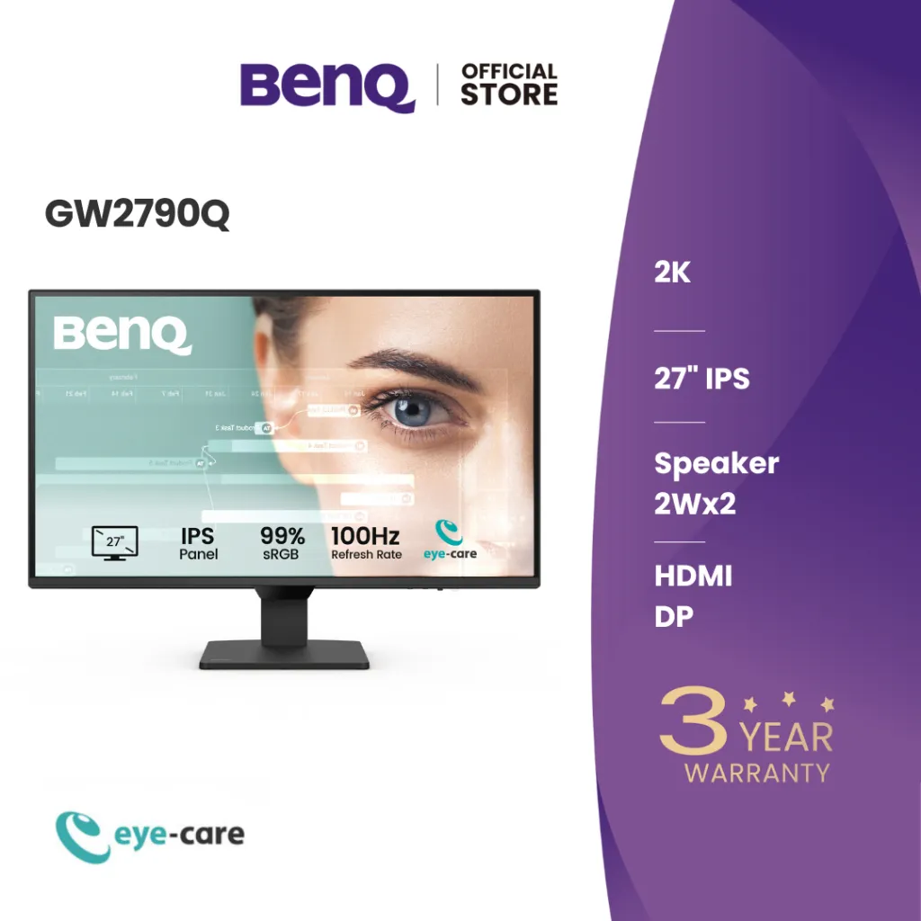 BenQ GW2790Q 27” 2K QHD 100Hz IPS Eye-Care Monitor, HDMI, DP, Eyesafe