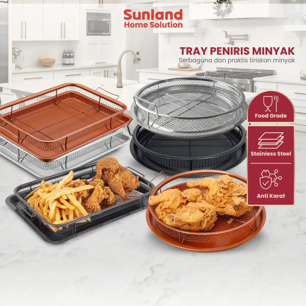 Sunland Home Solution - Peniris MINYAK Cooper Crisper Tray Fika / Saringan Minyak Gorengan Nampan Peniris Persegi dan Bulat