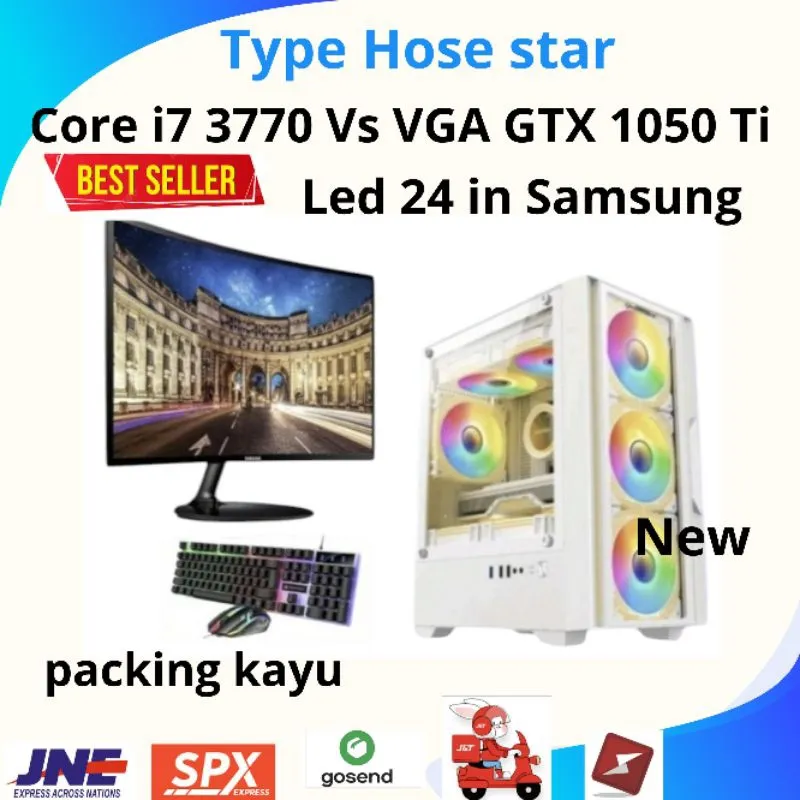PC gaming editing i7 3770 ram 16 gb vga 4 GTX 1050 ti gb ddr 5 monitor 24in full set