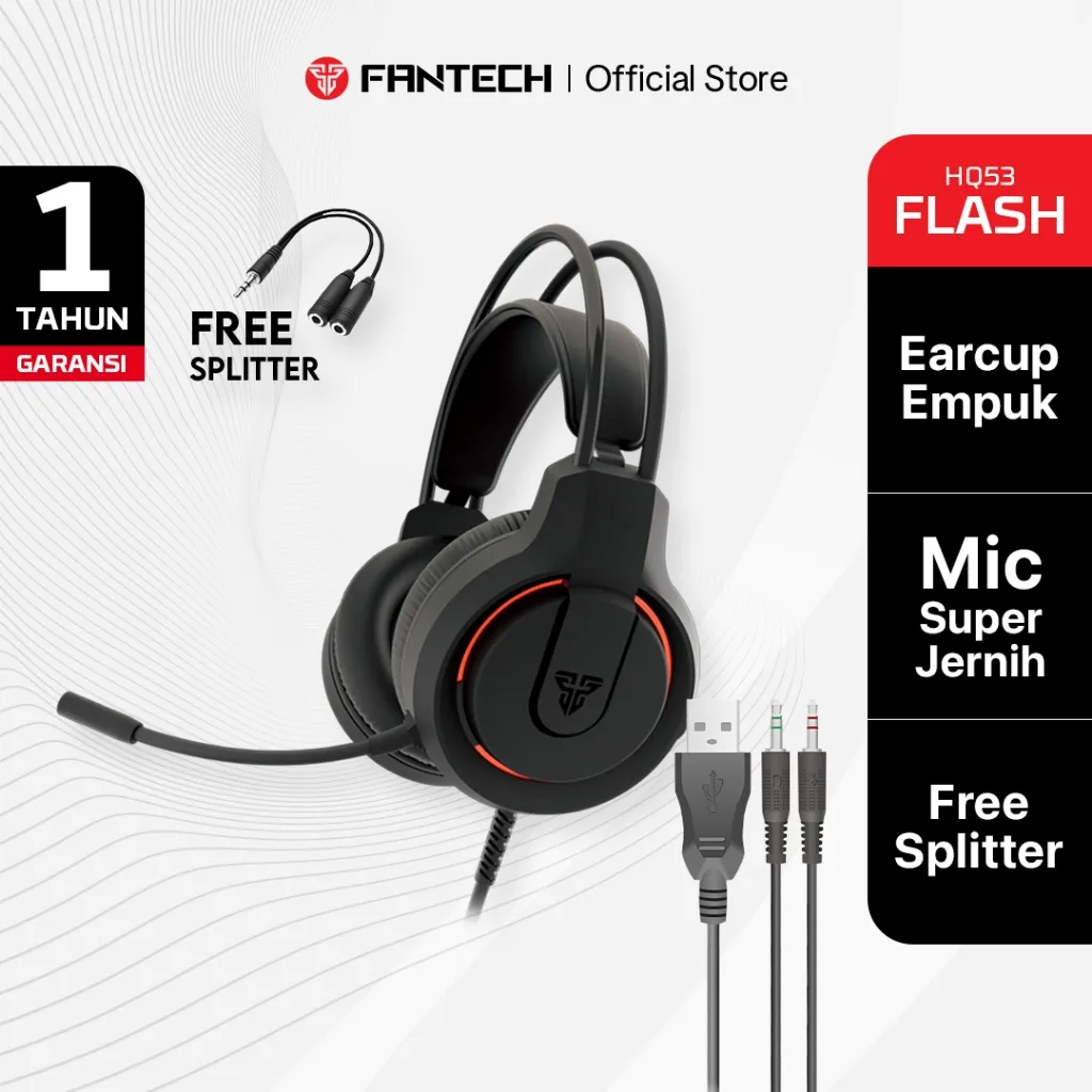 Fantech FLASH HQ53 Gaming Headset 50mm Driver LED Lighting with Mic Volume Control Headset