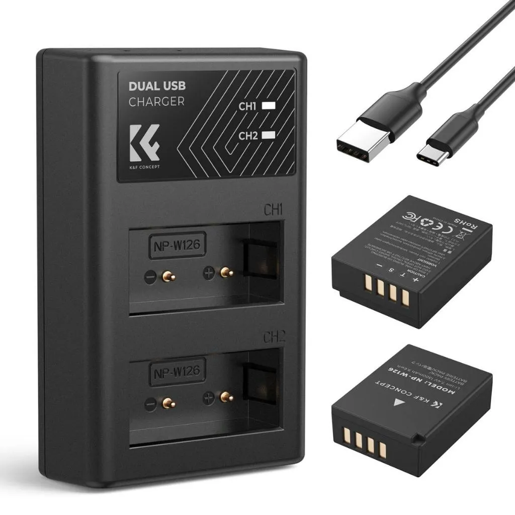 K&F Concept NP-W126 NP-W126S Battery and Charger for Fujifilm 2 Pack Battery - Baterai Kamera