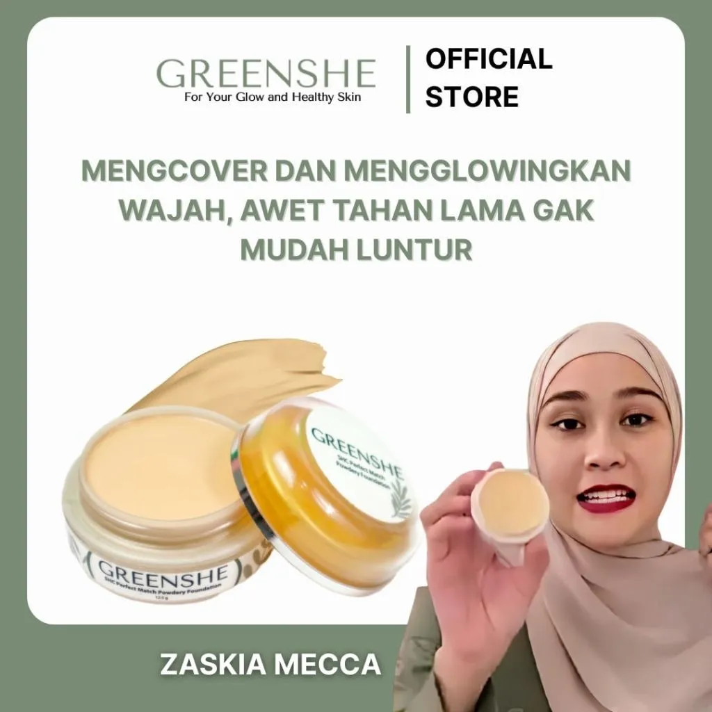 Bedak Glowing Tahan Lama Waterproof – Powdery Foundation Flawless Natural Look | GREENSHE