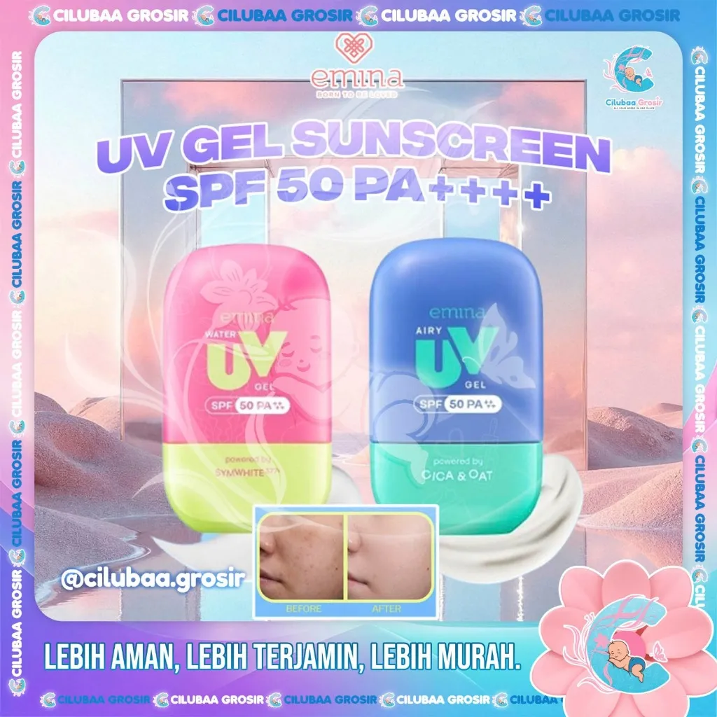 EMINA UV Gel Sunscreen SPF 50 PA++++ Series || Water UV || Airy UV || Sunscreen Wajah || Sunscreen Gel || Melindungi dari Sinar UV || No Whitecast