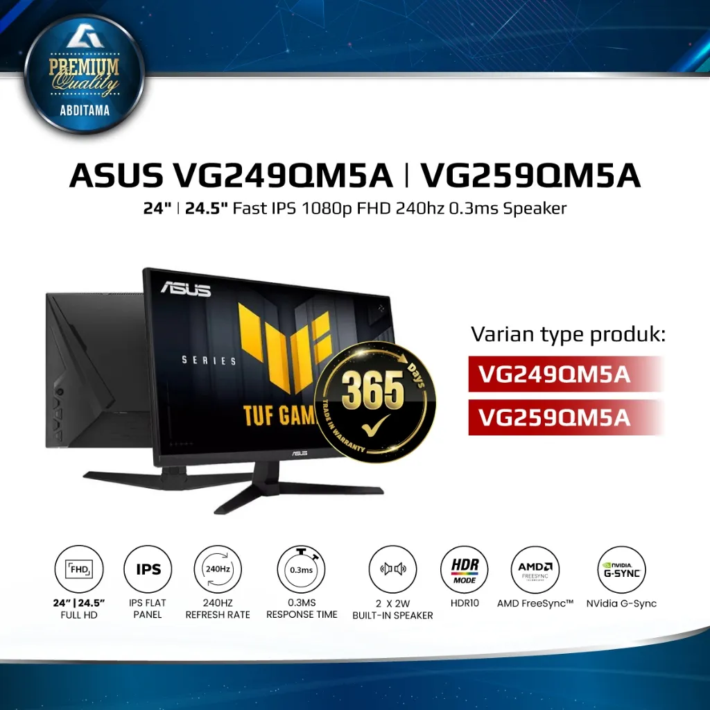 ASUS VG249QM5A 24" VG259QM5A 24.5" IPS FHD 1080p 240Hz 0.3ms 99% sRGB HDMI2.0x2 DP1.4x1 Speaker HDR