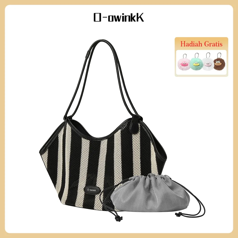 O-owinkK Tas Bahu Tas Tangan Tote Kapasitas Besar Tas Kain Jaring dengan Lubang Memberikan Kantong Dalam Gratis