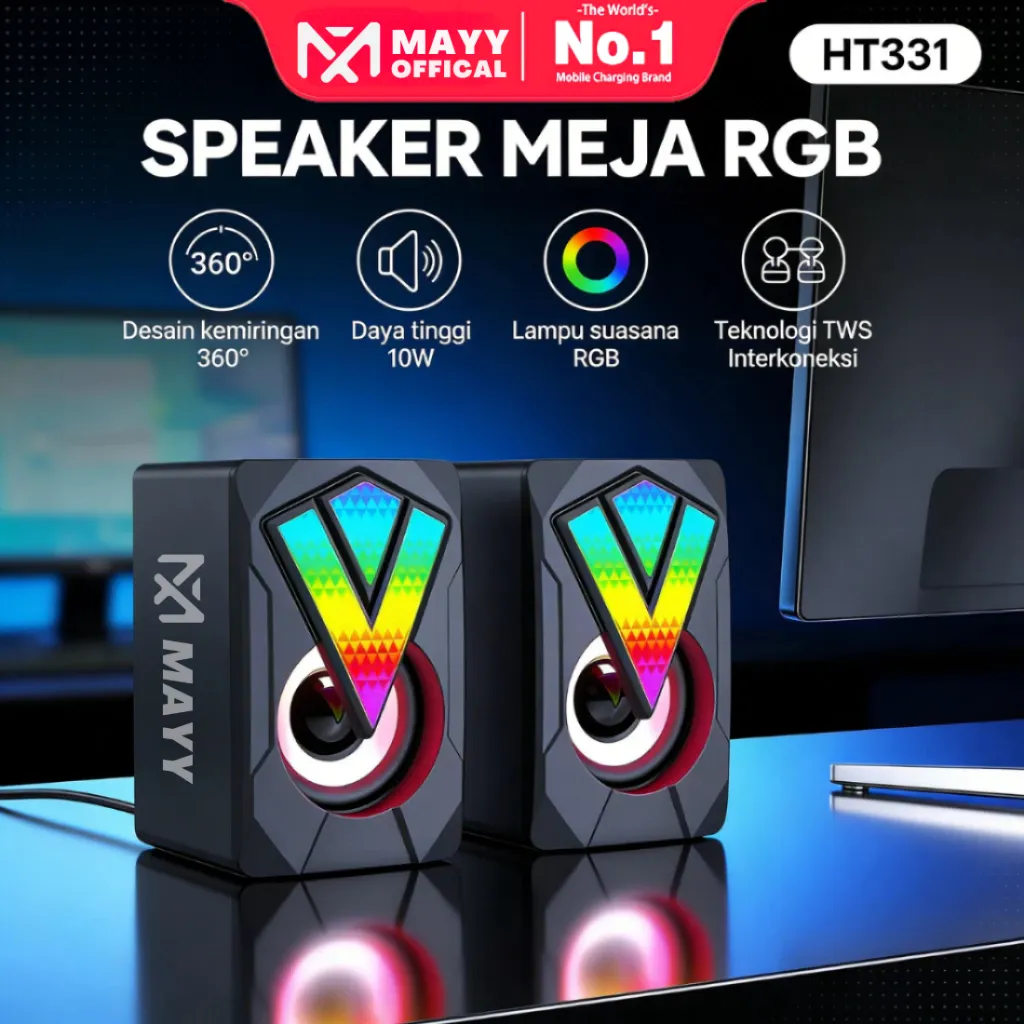 Mayy official id Speaker laptop komputer pc bass mini kabel usb 2.0 RGB surround Hotmai HT-331(k2039)/speaker bass