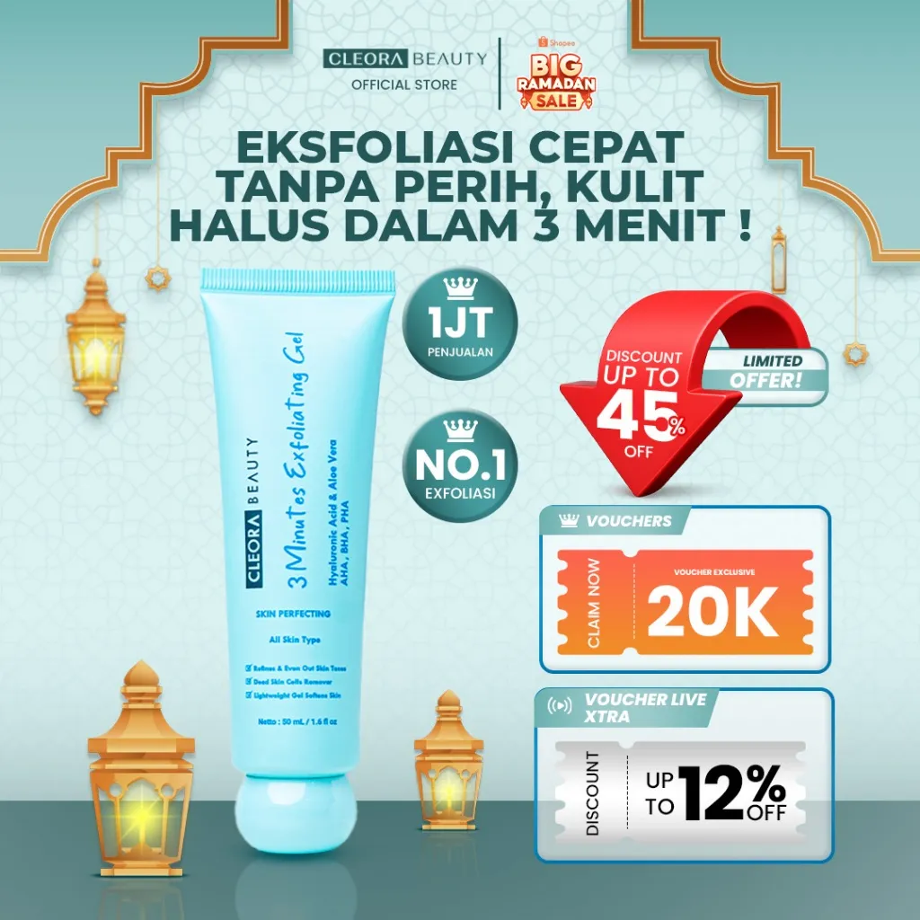 [SPESIAL OFFER] Cleora Beauty 3 Minutes Exfoliating Gel | Peeling Gel Membantu Mengangkat Kotoran & Sel Kulit Mati Mencerahkan Muka Exfoliasi Wajah Penghilang Dark Spot Skincare Acne Pria Wanita Eksfoliasi Muka Komedo With AHA BHA PHA Niacinamide Night