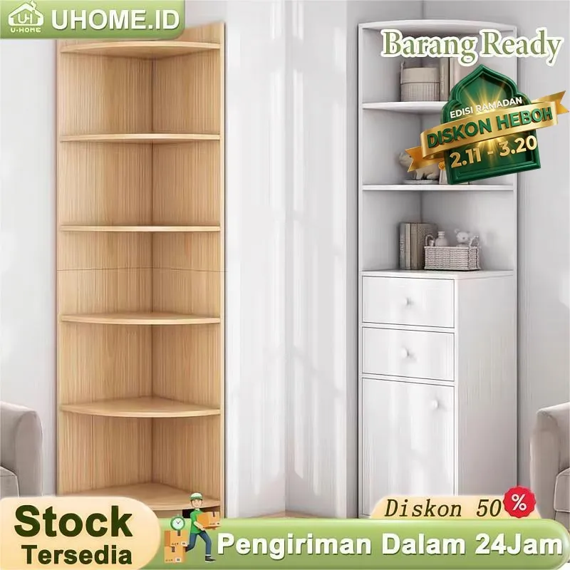 Rak Buku Dengan Laci Rak Sudut Oval Ruang Tamu Rak Sudut Kayu Rak Buku Setengah Terbuka Rak Mainan 40x40x180CM