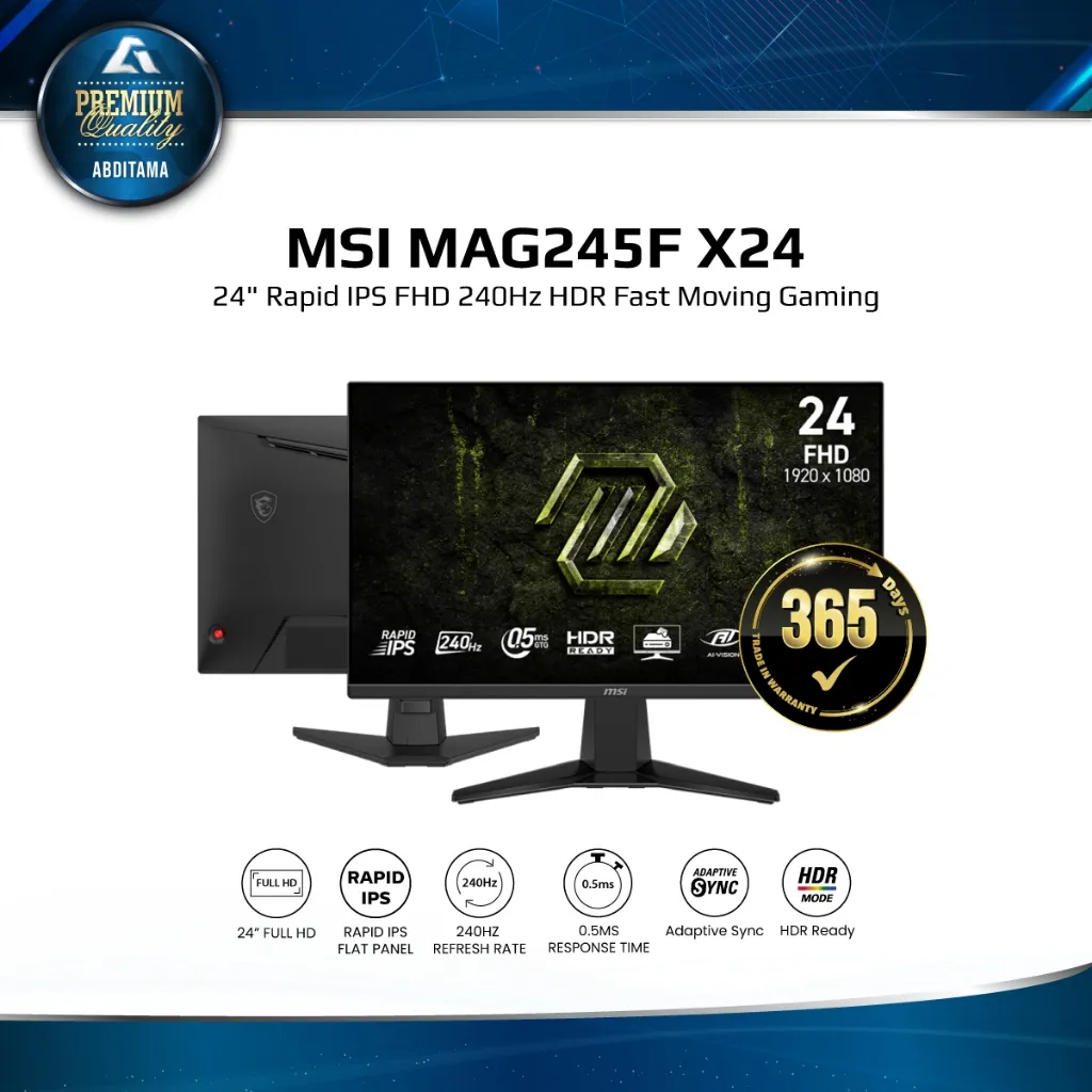 MSI MAG245F X24 24 IPS FHD 240Hz 0.5ms HDMI 2.0x2 DP 1.2x1 VESA 100x100 HDR Adaptive Sync