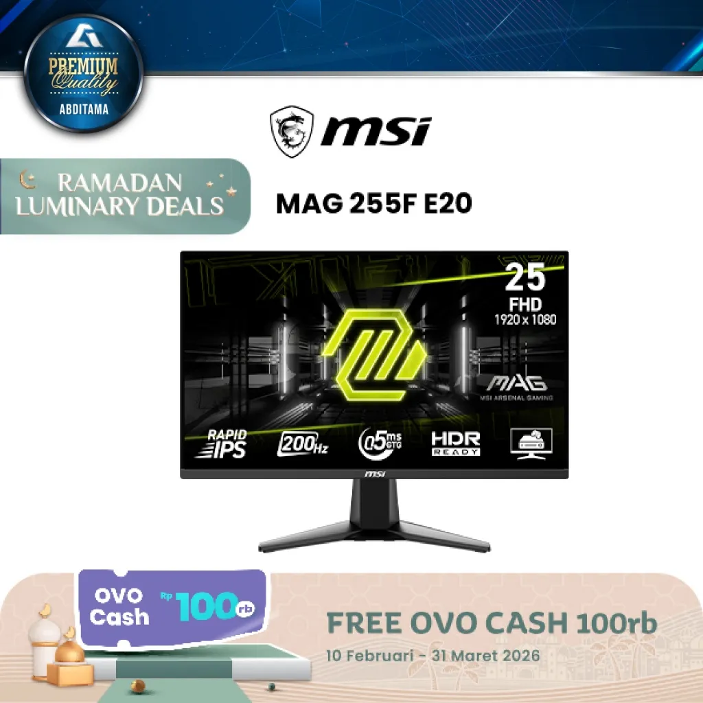 MSI MAG255F E20 24.5 Rapid IPS FHD 200Hz 0.5ms HDMI2.0bx2 DP1.2a FreeSync VESA