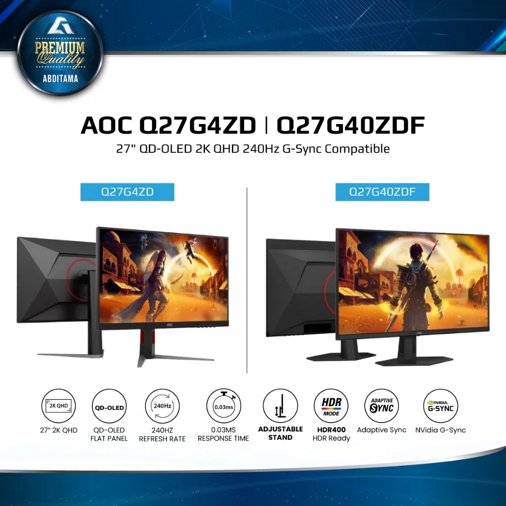 AOC Q27G4ZD | Q27G40ZDF 27" QD-OLED QHD 1440p 240Hz 0.03ms HDMI2.0x2 DP1.4x1 G-Sync Compatible