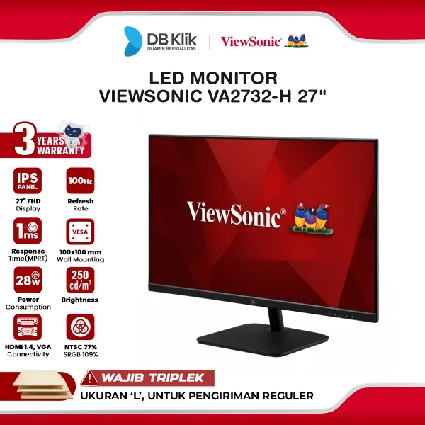VIEWSONIC LED Monitor VA2732-H 27" IPS FHD 100Hz 1ms HDMI VGA