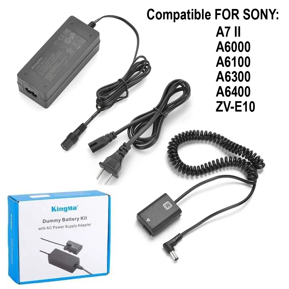 Kingma Dummy Battery Sony FW50 Colok Listrik & USB Type C - Unlimited Battery compatible for Sony A6000 A6100 A6300 A6400 A7II ZV-E10