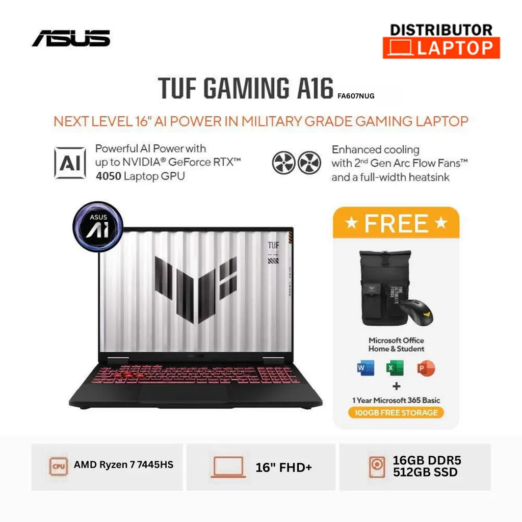 ASUS TUF GAMING A16 A15 RYZEN 7 7445HS RTX4050 RTX3050 16GB 512GB 144HZ W11-LAPTOP FA506NCG FA607NUG